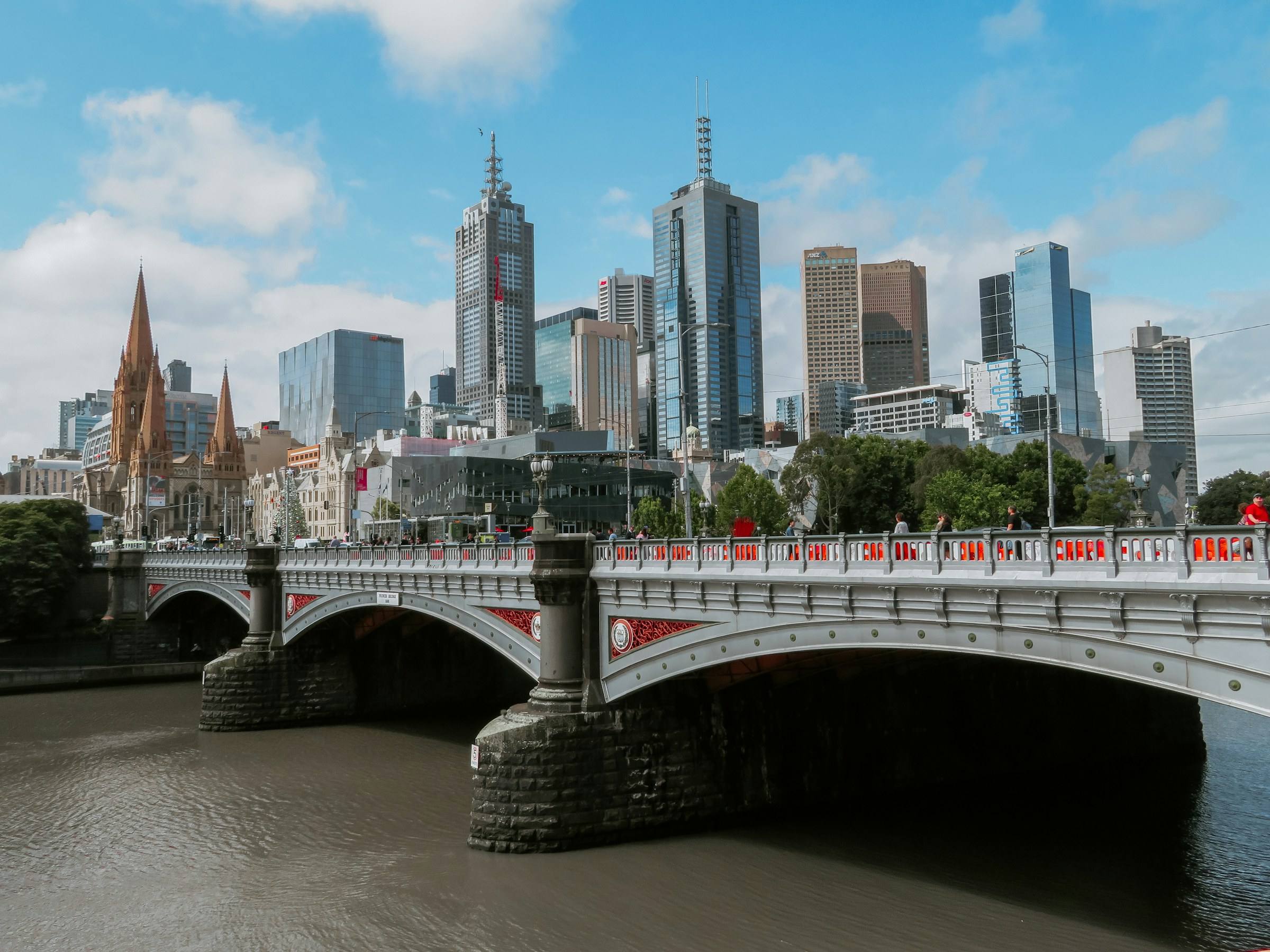 Melbourne CBD skyline across Princes Bridge and the Yarra River